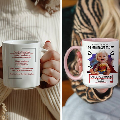Custom Wonder Woman Baby Mug – “The Tiny Amazonian” with Personalized Photo, Name & Heartwarming Message